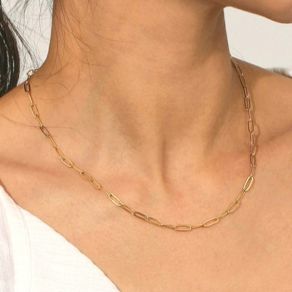 NEW Classic Gold Paperclip Link Chain Necklace - Picture 2 of 8